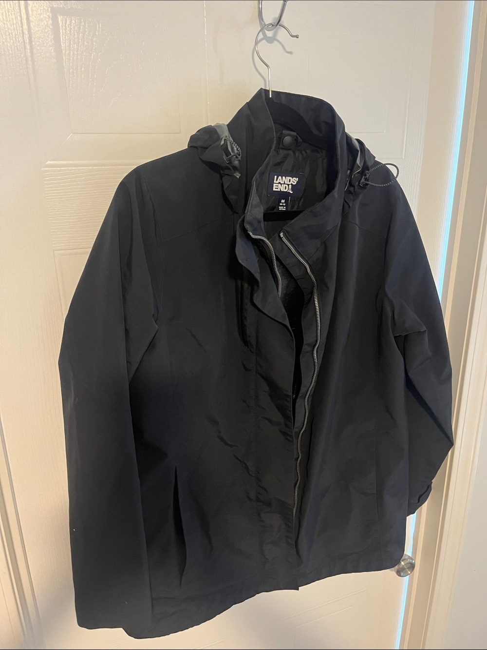 Lands' End Black Womens  Waterproof Hooded Shell Jacket
